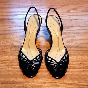 Kate Spade Eva Black Patent Leather Kitten Heels Lightly Worn In Box